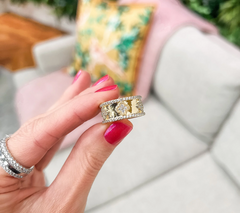 Diamonique Gold Clad Sterling Silver Clover Band Ring, Size 10