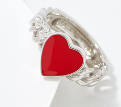 Silver Style Red Enamel Heart Sterling Silver Ring Size 6