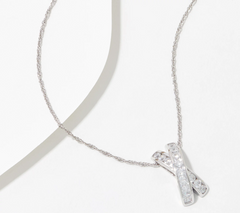 Diamonique Dual Cut Crossover Sterling Silver Pendant with Chain