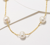 Honora White Cultured Pearl Forzatina Station Gold-Over SS Necklace