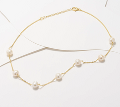 Honora White Cultured Pearl Forzatina Station Gold-Over SS Necklace