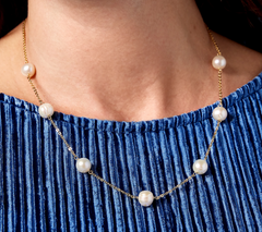 Honora White Cultured Pearl Forzatina Station Gold-Over SS Necklace