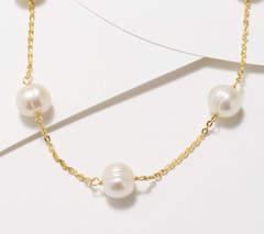 Honora White Cultured Pearl Forzatina Station Gold-Over SS Necklace