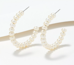 Honora Cultured Potato Pearl 1.5" Sterling Silver Hoop Earrings