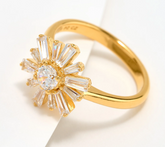 Diamonique Sunburst Ring, Gold Plated Sterling Silver, Size 10