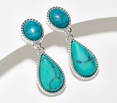 Denim & Cabochon Silver Turquoise Clip-On Southwestern Earrings