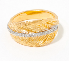 Or Paz Sterling Silver Gold-Clad Diamonds Leaf Ring, Size 5