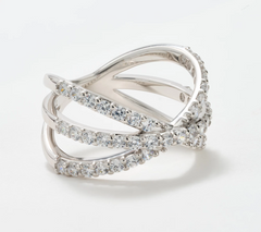 Diamonique x Jennifer Miller Sterling Silver Pave Rolling Style Ring, Size 6