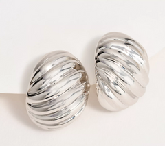 BellaOro Ribbed Croissant White Over Resin Stud Earrings