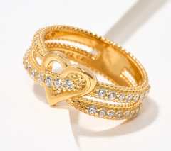 Diamonique Gold Clad Sterling Silver Crossover Heart Ring Size 5