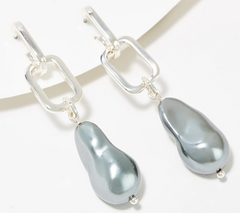 Joan Rivers Silvertone Baroque Simulated Grey Pearl Drop Earrings