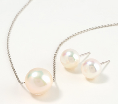 Honora Sterling Silver Set of Cultured White Pearl Studs & Necklace