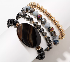 Susan Graver Set of 4 Oval Beaded Bracelets, Black