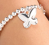 UltraFine 950 Silver 5mm Beaded Bracelet w/Butterfly Charm, Average