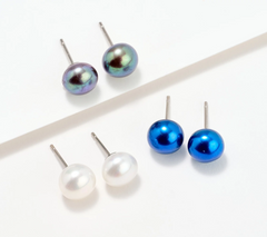 Honora Stainless Steel Set of 3 Cultured Pearl Stud Earrings