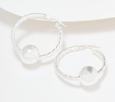 UltraFine 950 Silver Twisted Hoop Earrings w/ Removable Bead. 1-1/4"