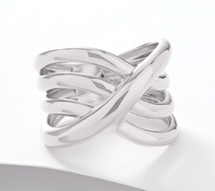 Italian Silver Sterling Silver Crisscross Polished Ring, Size 6