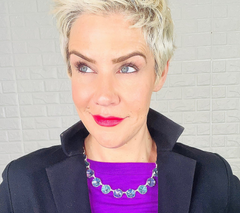 Joan Rivers Octagon- Cut Colette Necklace, Silvertone brass, Blue