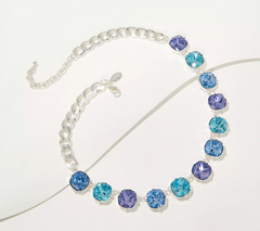 Joan Rivers Octagon- Cut Colette Necklace, Silvertone brass, Blue