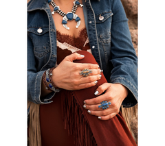 American West Sterling Silver Nine Picture Jasper Cluster Ring Size 7