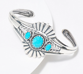 American West Sterling Silver Three Blue Turquoise Stone Gemstone Cuff Large