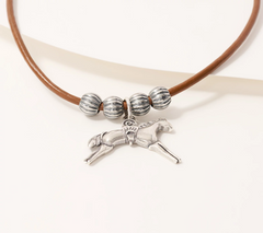 American West Sterling Silver & Leather Horse Pendant Necklace, 17"