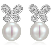 Diamonique Platinum Clad Butterfly Cultured Pearl Sterling Silver Earrings