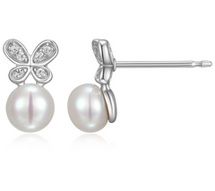 Diamonique Platinum Clad Butterfly Cultured Pearl Sterling Silver Earrings