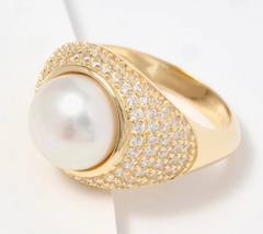 Honora 18K gold-plated Sterling Silver 925 Pearl Pave Cocktail, Ring Size 6