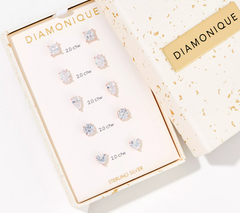Diamonique Set of 5 Cuts Stud Rose Clad SS Earrings