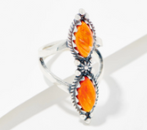 American West Double Orange Spiny Gemstone Split Shank Sterling Silver Ring, Size 10