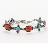 American West Sterling Silver Reversible Zia Spiny / Turquoise Gemstone Toggle Bracelet Small