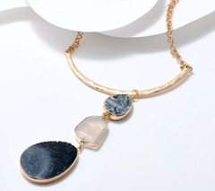 Susan Graver GoldTone Semi-Precious Black Three Drop Necklace, 16"