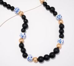Susan Graver Black Mixed Media Necklace with Hand Painted Beads
