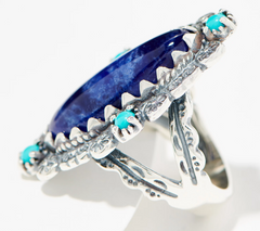 American West Sterling Oval Sodalite Flower Ring Size 11