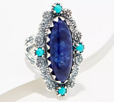 American West Sterling Sodalite Oval Gemstone Flower Ring Size 11