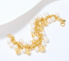 Honora Cultured Freshwater Pearl Goldclad Bronze Charm Bracelet