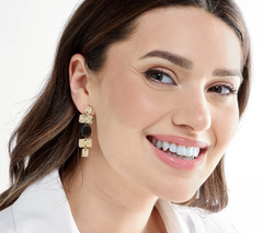 Susan Graver Hammered Metal and Black Stone Goldtone Earrings