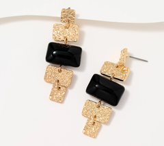 Susan Graver Hammered Metal and Black Stone Goldtone Earrings