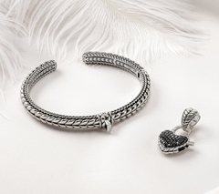 JAI Sterling Silver Pave Heart Lock Cuff and Enhancer