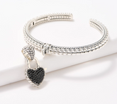 JAI Sterling Silver Pave Heart Lock Cuff and Enhancer