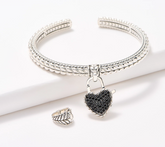 JAI Sterling Silver Pave Heart Lock Cuff and Enhancer