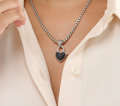 JAI Sterling Silver Pave Heart Lock Cuff and Enhancer