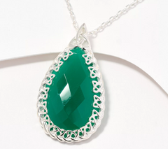 JMH Jewellery Sterling Silver and Green Onyx Gemstone Pendant
