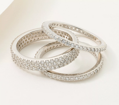 Diamonique Set of 3 Round-Cut Stack Rings, Sterling Silver, Size 5