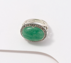 Solvar Sterling Silver Green Aventurine and Marcasite Ring, Size 7