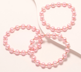 Honora Set of 3 Stretch Roseclad Sterling Silver Blush Pink Pearl's Bracelets, Avg