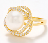 Honora Cubic Zirconia & Cultured Pearl Polished 18K Goldplated Sterling Silver Ring, Size 11