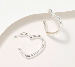 Joan Rivers Heart Silvertone Hoop Earrings