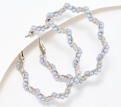 Joan Rivers Wrapped Pearl Silvertone Hoop Earrings